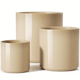 LE TAUCI Large Plant Pots Set, 10/8/6 Inch Ceramic Planters for Indoor Plants, Mid-Century Modern Planter Pots with Drainage Hole and Plug, Round Planter Pots, Set of 3, Reactive Glaze Cloud Cream