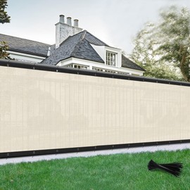 SUNLAX Privacy Fence Screen 5x25FT Heavy Duty Mesh Fence Net Cover with Grommets for Patio Porch Pool Backyard Outdoor Chain Link Fence, Butter Cream