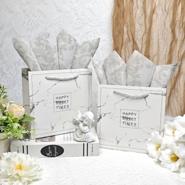 Floral Tissue Paper with Elegant Gray Peony Pattern 30 Sheets 20"x14", Decorative Flower Gift Wrapping Tissue Paper for Gift Bags, Art Packaging for Birthday Wedding Decor DIY Crafts Party Supplies