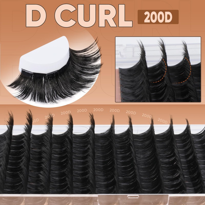 Focipeysa Eyelash Extensions 200D Lash Clusters 14-20MM Lashes Extensions Thick