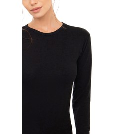 Avely Women's Long-Sleeved Basic Cotton Bodysuit with Crew Neck l Bodysuit for Women l Jupsuit l Jumpsuit l Blouse Body, black