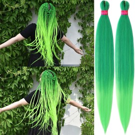 Ombre Green-Neongreen Pre Stretched Braiding Hair 30 Inch 2 Packs Pre Feathered Hair Extensions Braids Easy to Use