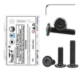 HanTof 1/4-20 x 1 (35 Pack) Flat Head Hex Socket Cap Screws Bolts, 304 Stainless Steel Hex Drive Furniture Bolts, Fully Threaded, Black Oxide & Hexagon Spanner