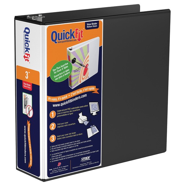 QuickFit View 3 Ring Binder, Angle D-Ring Binder with Clear-View Cover, 3 Inches Wide, Black