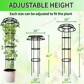 53" Garden Trellis for Climbing Plants,Mushroom Shape Top Enhanced Support Plant Trellis for Potted Plants,Outdoor Heavy-Duty Stable Obelisk Trellis for Clematis,Cucumber,Tomato,Grape,Rose,Pea,Vine