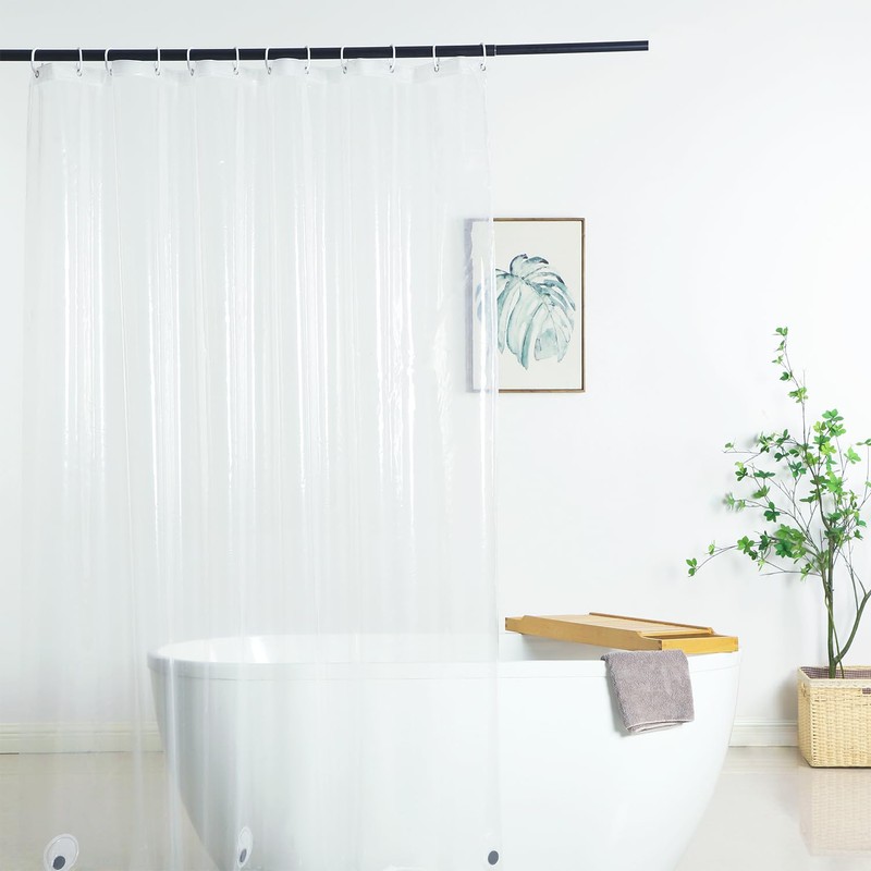 WellColor Clear Shower Curtain Liner 72 x 75 inch, PEVA