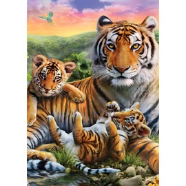 MXJSUA DIY Diamond Painting Kits, Tiger Family Diamond Art Kit for Adults, 5D Gem Painting Art Kits with Round Diamond for Home Wall Decor (30 * 40cm)