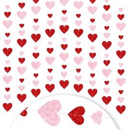 Heart Garland Hanging Decor, 5 Pack Red & Pink Foil Hearts DIY Valentine's Day Party Supplies Romantic Wedding Backdrop Baby Shower & Anniversary Decorations
