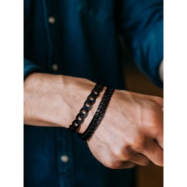 Richsteel Stainless Steel 3 Piece Bracelets Chain for Men Women Silver/Gold/Black Cuban/Rope Link Chain Bracelets Set 9 mm and 8 mm Wide Cuban Link Chain & 3 mm Wide Rope Link Chain, stainless steel