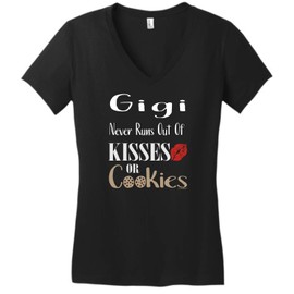 Grandma Appreciation Gift Gigi Never Runs Out Kisses Cookies Juniors Vneck XL Black