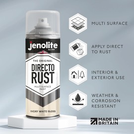 JENOLITE Directorust Spray Paint for Metal - IVORY WHITE - Gloss Finish for Indoor and Outdoor use - Multi-Surface for Metal, Plastic, Ceramic, Wood & Rusted Surfaces - 400ml (13.52fl oz), RAL1013