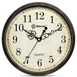 Geevon Vintage Wall Clock 10" Silent Non-Ticking - Retro Round Quartz Battery Operated Decorative Clock for Kitchen, Living Room, Bedroom, Office, Classroom