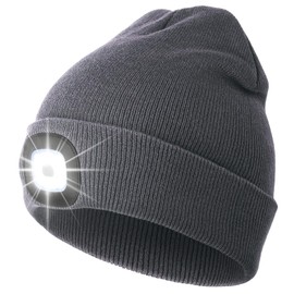 CENSGO Unisex Hat with Light, USB Rechargeable LED Headlamp Beanie, Gifts for Dad Father Men Husband Warm Knitted Cap Dark Grey