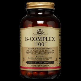 SOLGAR B-COMPLEX 100.  FOR ENERGY METABOLISM, CARDIOVASCULAR& NERVOUS SYSTEM SUPPORT 100CAPSULES