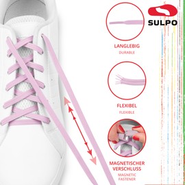 SULPO Flat Shoelaces without Tying - Elastic Shoelaces with Magnetic Closure - Laces Quick Release - Shoe Laces without Tying - Elastic Bandage for Adults and Children, lightpink