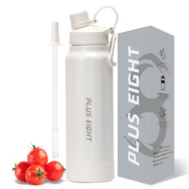 pluseight Sports Water Bottle, Insulated Water Bottle With Straw, Stainless Steel Water Bottle Wide Mouth for Sports, Gym or Office, BPA-Free Keep Cold 24H Hot 12H (White, 950 ml)