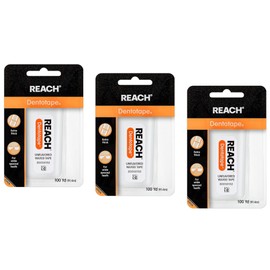 Reach Dentotape Waxed Dental Floss with Extra Wide Cleaning Surface for Large Spaces between Teeth, Unflavored, 100 Yards (Pack of 3)