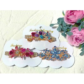 Adult Cute Gorgeous Rhinestone Barrette Hair Ornament, Easy Arrangement, Women's, 3 Types Set, Interchangeable Depending on Your Clothes and Mood, Hair Clip (B)