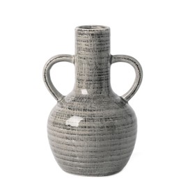 VICTOR & TERESA Ceramic Vase for Home Decor, 8.1'' Rustic Grey Vases for Flowers, Farmhouse Decorative Vases for Pampas Grass, Mantel, Living Room, Centerpieces, Home Decor, Gifts for Mom