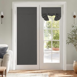 JIUZHEN Dark Grey Blackout Door Curtains Privacy French Door Curtains for Patio Door,Thermal Insulated Tie Up Room Darkening Window Curtains for Bedroom (26Wx 68L, 1 Panel)