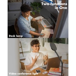 LitONES LED Desk Lamp for Home Office, 15W Computer Zoom Lighting with Swing Arm, Memory & Timer Function, Dimmable Desktop Ring Light for Video Calls, Conference, Reading, Streaming, Podcasting