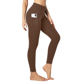 Heathyoga Women's Yoga Pants Leggings with Pockets for Women High Waist Yoga Pants with Pockets Workout Leggings Tights Brown