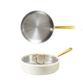 CAROTE 10" Plus Stainless Steel Deep Frying Pan with Lid, 5.5 Qt Saute Pan with Pour Spout, Skillet Induction Cookware