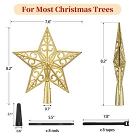 Christmas Tree Topper, Xmas Gold Hollow Star Tree Topper Christmas Decorations, Theme Party Decor, Indoor Home Decor