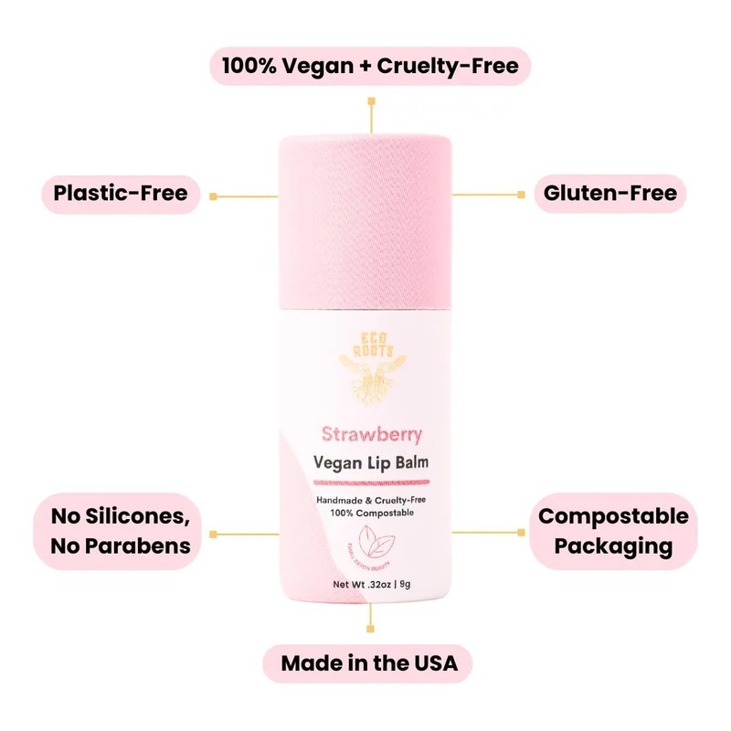 Bálsamo Labial Fresa Vegano Hidratante 2 Pzas