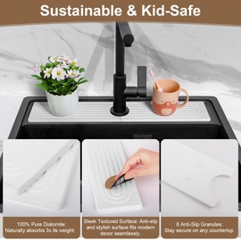 Stone Faucet Mat for Kitchen Sink, Absorbent Faucet Mat Quick Dry Stone Mat Kitchen Sink Protectors, Diatomaceous Earth Faucet Splash Guard Stone Sink Tray Pad for Bathroom Counter RV, White 24"x4"