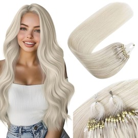 Sunny Hair Micro Beads Hair Extensions for Women Real Human Hair 1g/s Remy Hair Extensions Micro Link 50g Micro Loop Ring Extensions Human Hair Straight White Platinum Blonde 14 inch
