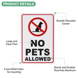 M METERXITY 1-Pack No Pets Allowed Sign, 14 x 10 Inch Rust Free No Dog Sign for Business Waterproof Aluminum Reflective Sign for Courtyard/Pool [Black on White]