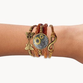 Gmamasim Home Sunflower Gifts Sunflower Leather Bracelet for Women Teen Girls You are My Sunshine Boho Bracelets for Wife Daughter Mom Birthday Friendship Bracelets Gifts for Her