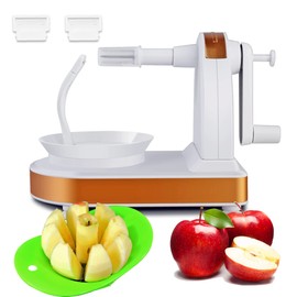 Upgraded Apple Peeler and Corer for Apple Pear Citrus Manual Rotating Kitchen Gadget Includes 2 Replacement Heads and 1 Splitter (White Gold)