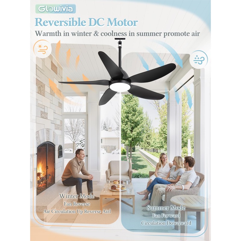 46" Outdoor Ceiling Fan with Lights,Plug in Hanging,IP65 Waterproof(Black)