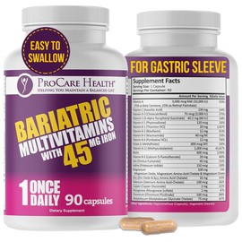 ProCare Health ProCare Health Bariatric Multivitamin with Iron 45mg (90 Easy to Swallow Capsules) - Post Op Bariatric Vitamins for Gastric Bypass Pills for Sleeve Patients, Sustain Recovery & Energy (3 Month Supply)
