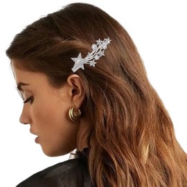 Zoestar 1 Piece Star Hair Clip Rhinestone Headpiece Pearl Crystal Hair Clip Glitter Wedding Hair Accessories for Women and Girls (Silver 1)