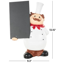 Deco 79 Polystone Chef Decorative Sculpture Kitchen Decorative Figurine Home Decor Statue with Chalkboard, Accent Figurine 9" x 5" x 13", White