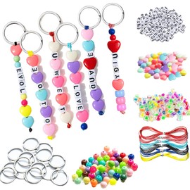 JehaYu 287 Pcs DIY Bead Keychain Making Kit Beadable Keychains Kit Supplies Key Chain Making Alphabet Letter Beads Keychains Accessories for DIY Keychain Supplies Crafts