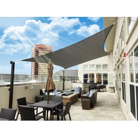 Patio Sun Shade Sail Canopy, 12' x 20' Rectangle Shade Cloth Block Sunshade Fabric - Outdoor Cover Awning Shelter for Pergola Backyard Garden Yard (Grey Color)