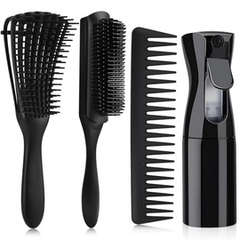 Juego de Cepillos para Desenredar el Cabello,Set de 4 Cepillos de Peluquería Cepillo,Incluyendo Cepillo Clásico 9 Filas,Peine Ancho el Tamaño,Cabello Rizado Peine y Botella Nebulizadora Para Mujer