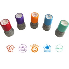 WAFJAMF Pack of 5 Sorted Teacher Stamp Teachers Self-Inking Rubber Stamps Teacher Review Photosensitive Stamps for Education