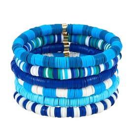 LEGENTLISUR 6 PCS Heishi Surfer Bracelets Preppy Bracelets Friendship Bracelets Summer Clay Bead Stretch Bracelets Beach Bracelets Set For Women, Inches, Polymer clay, no stones