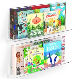 Tatub 24" Acrylic Wall Bookshelves 2 Packs, Floating Bookshelf for Kids, Clear Floating Shelves for Bedroom, Nursery with Free Screwdriver