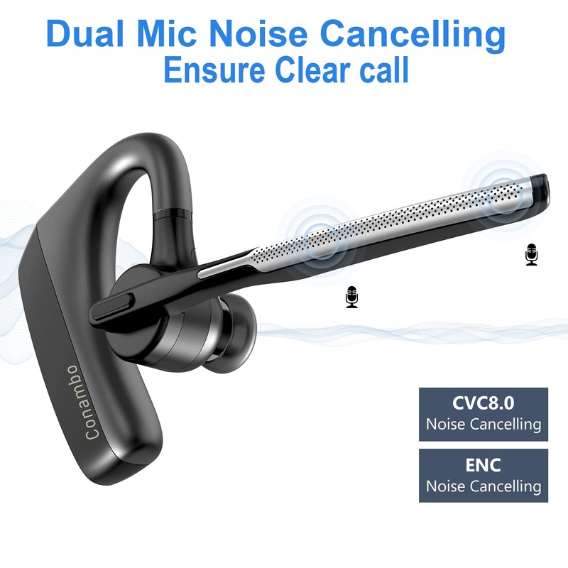 CONAMBO Bluetooth Headset V5.1, 16 Hrs HD Talktime CVC8.0 Dual