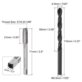 sourcing map Tap and Drill Bit Set, 5/16-24 UNF Thread Tap & 7/25" Black Oxide Twist Drill Bit, Straight Flute Tap Tapping Threading Repair Tool Kit