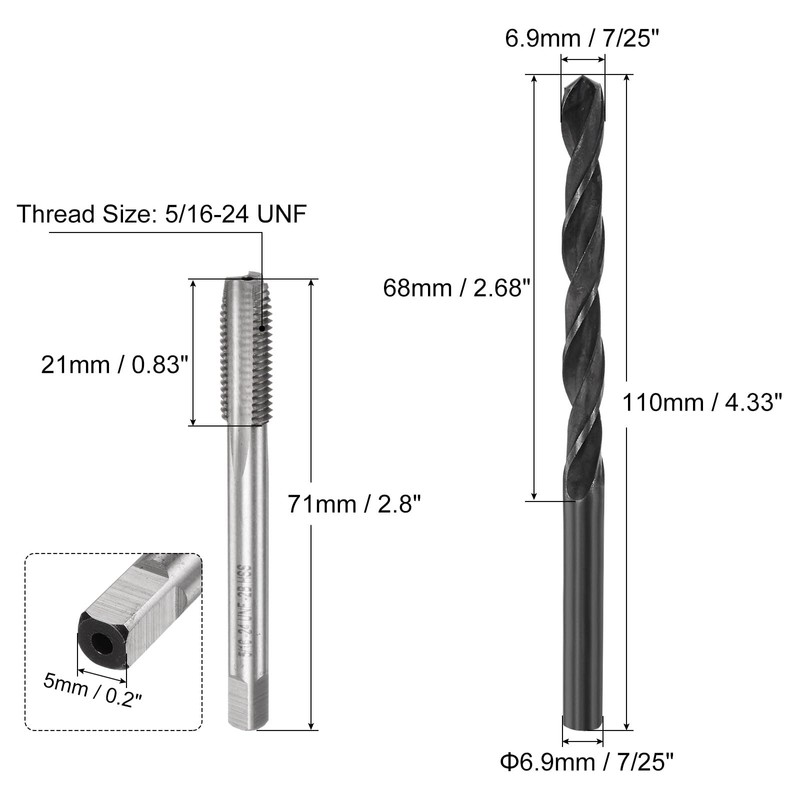 sourcing map Tap and Drill Bit Set, 5/16-24 UNF Thread