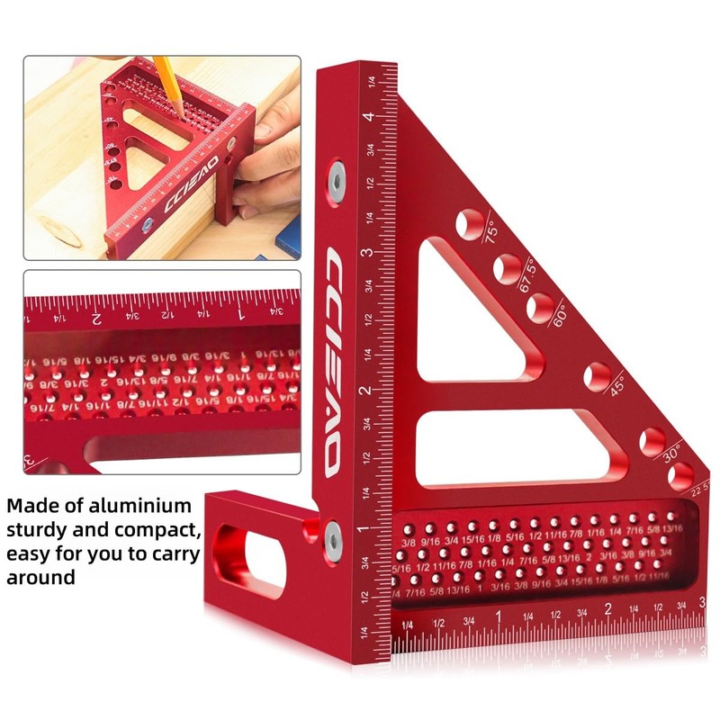 3D Carpenter Square with Degrees Scriber, 22.5-90 Degree Drawing Line