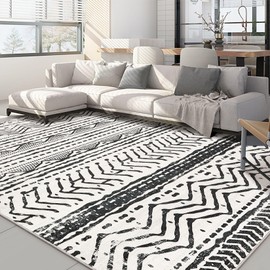 Black Rug Living Room 5X7: Washable Boho Large Neutral Soft Rug Modern Stain Resistant Moroccan Indoor Non Slip Floor Carpet for Bedroom Nursery Kids Playroom Office Dining Room Classroom Dorm