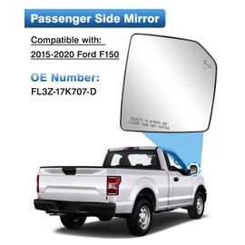 TOP-MAX Passenger Side Mirror Glass Replacement for Ford F150 2015 2016 2017 2018 2019 2020, Right Convex Heated Mirror Glass with Blind Spot Detection and Rear Holder, FL3Z-17K707-D